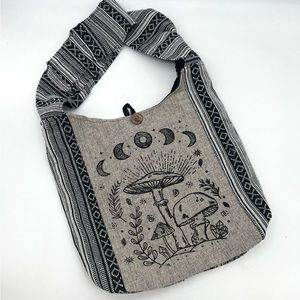 Mushroom and Celestial Print Large Hippie Crossbody Sling Bag